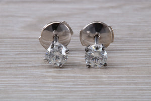 One carat Moissanite Diamond Solitaire set Platinum Stud Earrings