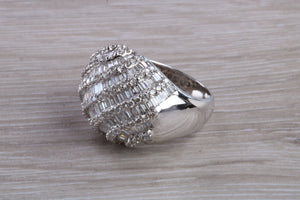 Very large natural Diamond set ladies dress ring. round and baguette cut diamonds, 18ct gold. Dress, cocktail, anniversary,statement ring