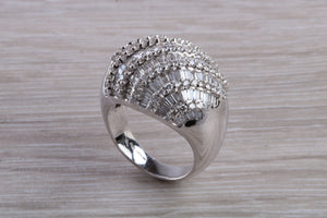 Very large natural Diamond set ladies dress ring. round and baguette cut diamonds, 18ct gold. Dress, cocktail, anniversary,statement ring