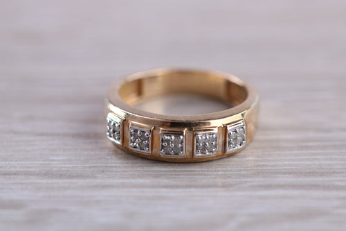 Gents 6 mm Wide Diamond set Yellow Gold Band