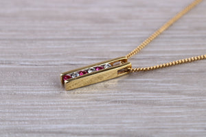 Natural Ruby and Diamond Pendant Set in 18ct yellow Gold With Chain.Real Rubies and Diamonds. Perfect Anniversary Gift