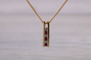 Natural Ruby and Diamond Pendant Set in 18ct yellow Gold With Chain.Real Rubies and Diamonds. Perfect Anniversary Gift