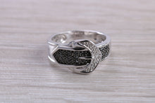 Load image into Gallery viewer, Black and white Diamond buckle ring, 9ct White Gold with natural Diamond&#39;s, the perfect gift for all ages and all of life&#39;s occasions