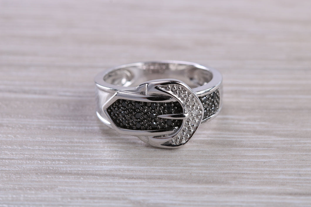 Black and white Diamond buckle ring, 9ct White Gold with natural Diamond's, the perfect gift for all ages and all of life's occasions