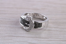 Load image into Gallery viewer, Black and white Diamond buckle ring, 9ct White Gold with natural Diamond&#39;s, the perfect gift for all ages and all of life&#39;s occasions