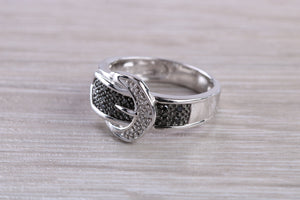 Black and white Diamond buckle ring, 9ct White Gold with natural Diamond&#39;s, the perfect gift for all ages and all of life&#39;s occasions