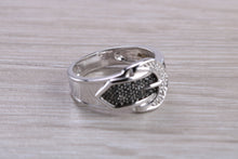 Load image into Gallery viewer, Black and white Diamond buckle ring, 9ct White Gold with natural Diamond&#39;s, the perfect gift for all ages and all of life&#39;s occasions