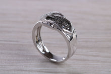 Load image into Gallery viewer, Black and white Diamond buckle ring, 9ct White Gold with natural Diamond&#39;s, the perfect gift for all ages and all of life&#39;s occasions