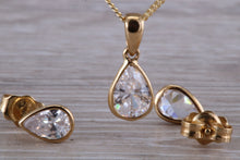 Load image into Gallery viewer, Tear Drop cut Yellow Gold C Z set Diamond Look Earrings and Matching Necklace