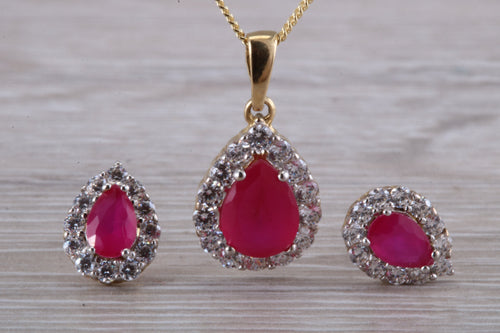 Ruby and Diamonds Cubic Zirconia set Earrings and Matching Necklace