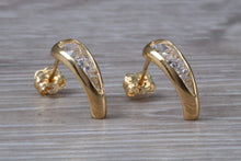 Load image into Gallery viewer, 9ct Gold Half Hoop C Z Stud Earrings