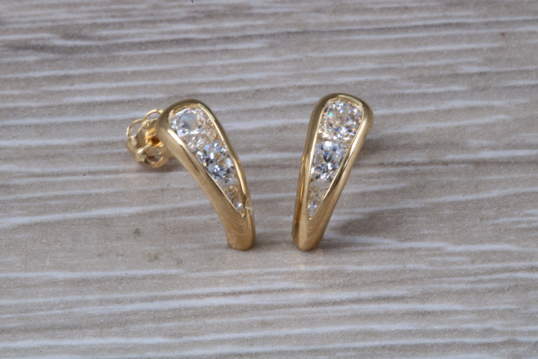 9ct Gold Half Hoop C Z Stud Earrings