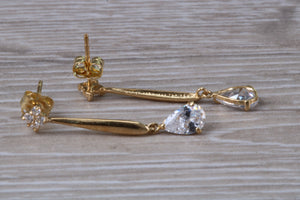 9ct Gold Pear Dropper C Z Stud Earrings