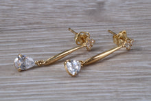 Load image into Gallery viewer, 9ct Gold Pear Dropper C Z Stud Earrings