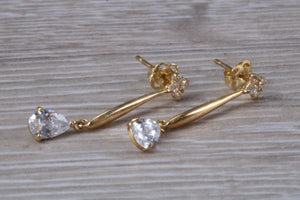 9ct Gold Pear Dropper C Z Stud Earrings