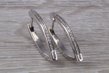 Load image into Gallery viewer, Very long Diamond set half hoop earrings. 18ct Gold with Latchback fittings, very very dressy earrings with top F VS1 grade Diamonds