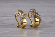 Load image into Gallery viewer, Dressy Diamond set 18ct Yellow Gold Hoop Earrings