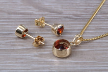 Load image into Gallery viewer, Round cut Garnet Earrings and Matching Necklace set in Yellow Gold