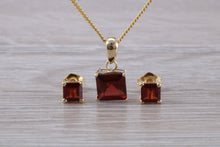 Load image into Gallery viewer, Square cut Garnet Earrings and Matching Necklace set in Yellow Gold