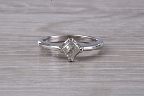 Half carat Princess Cut Diamond set 18ct White Gold Solitaire