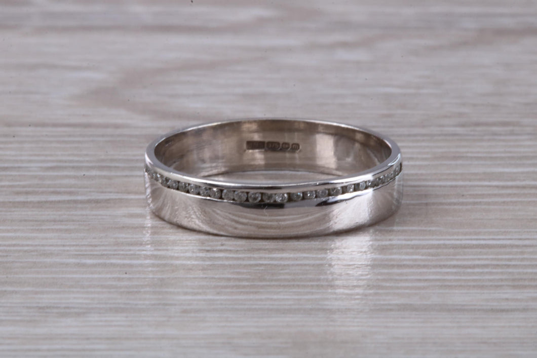 4 mm Wide Diamond Set White Gold Wedding Ring