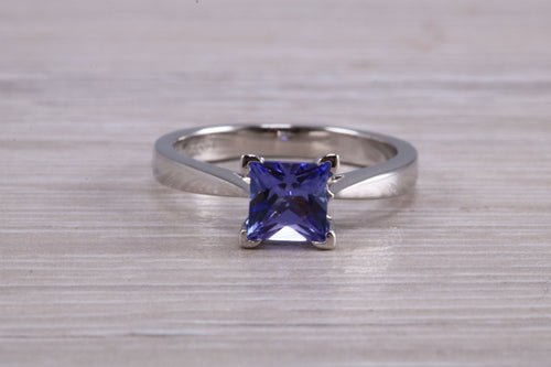 Classic Square cut Tanzanite set Platinum Solitaire