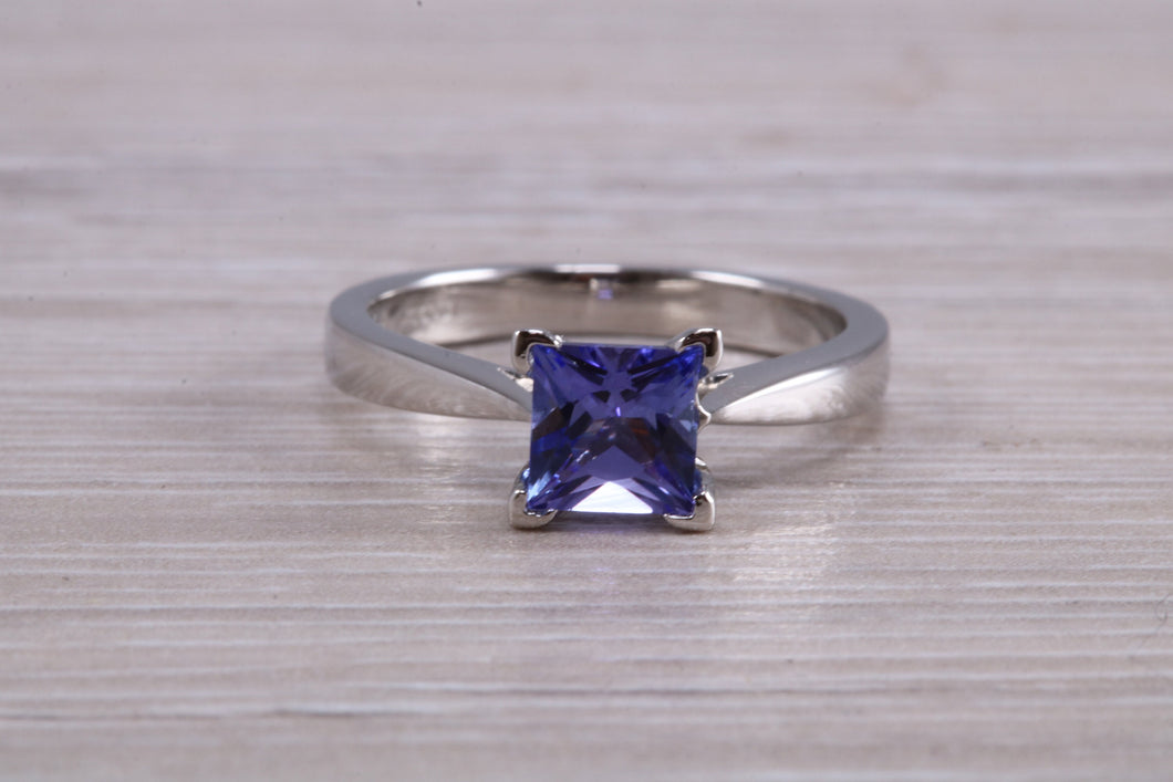 Classic Square cut Tanzanite set Platinum Solitaire