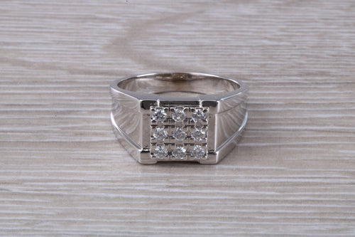 Gents Round cut Diamond set 18ct White Gold Signet Ring