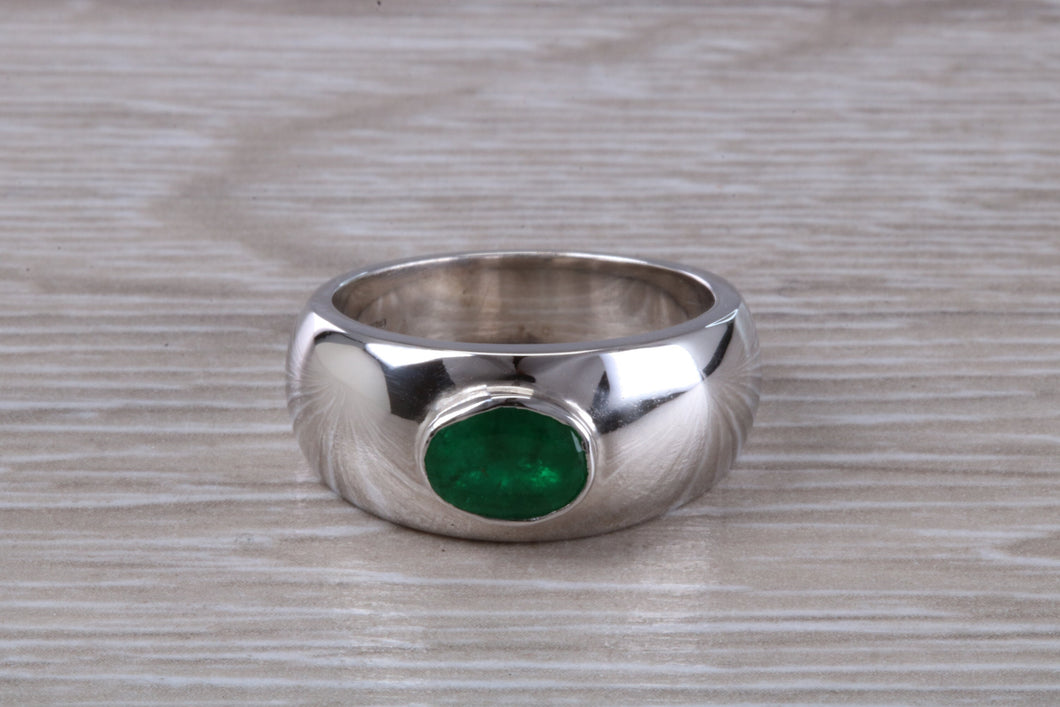Gents Chunky One carat Natural Emerald set Ring