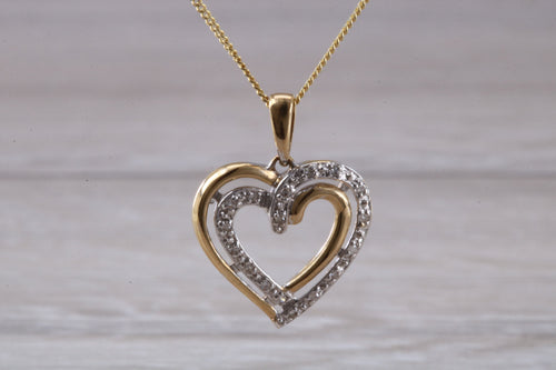 Diamond Love Heart set Yellow Gold Necklace