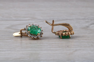 Emerald and Diamond set Yellow Gold Earrings