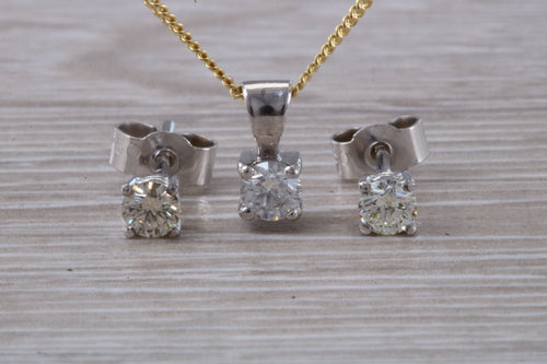 Solitaire stud Earrings With Matching Necklace in White Gold