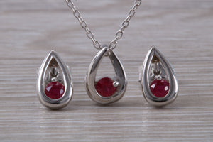 Round cut Burmese Ruby set Necklace With Matching Earrings