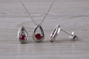 Round cut Burmese Ruby set Necklace With Matching Earrings