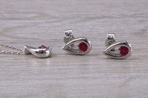 Round cut Burmese Ruby set Necklace With Matching Earrings