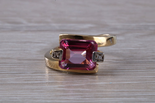 Pink Topaz and Diamond set Yellow Gold Ring