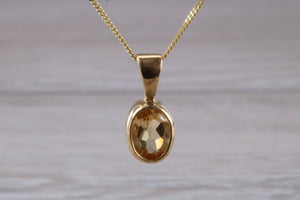 Oval cut Citrine set Yellow Gold Necklace