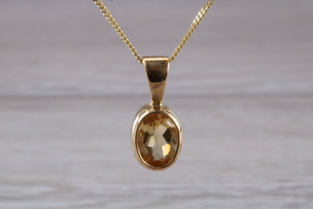 Oval cut Citrine set Yellow Gold Necklace