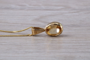 Oval cut Citrine set Yellow Gold Necklace