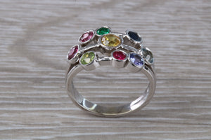Multi Gemstone set 13 mm wide Bubble Ring