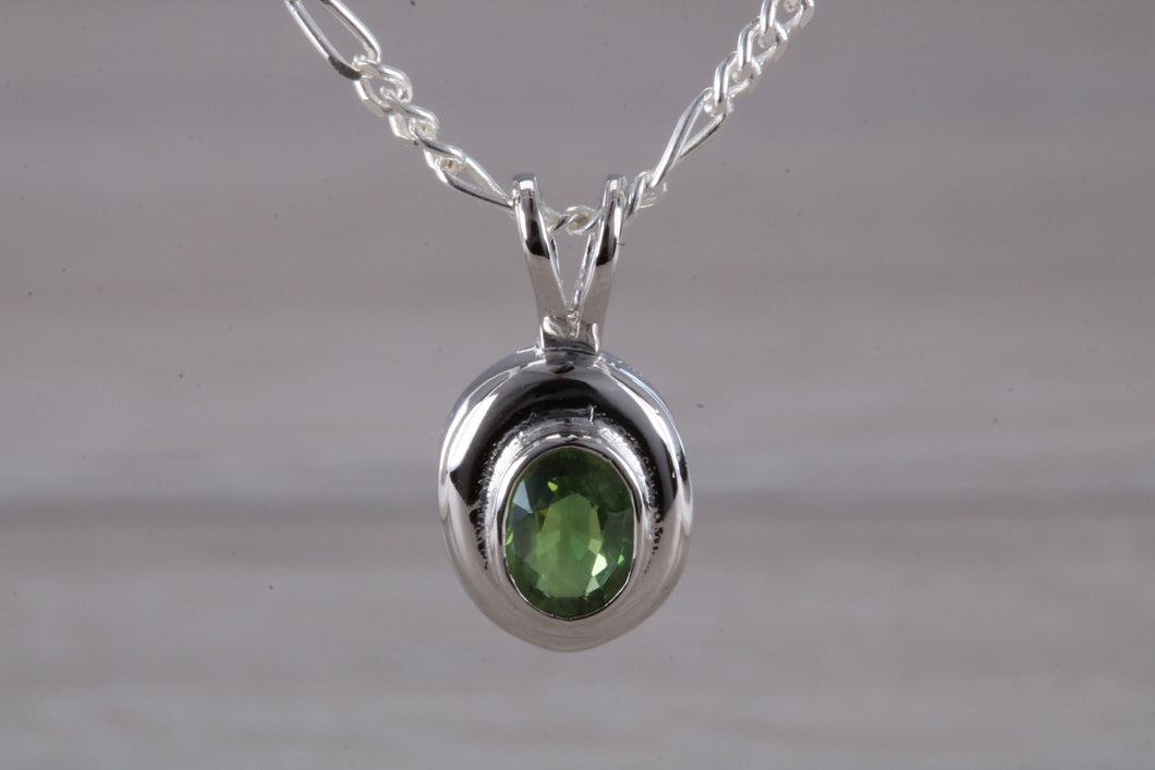 Natural Green Topaz set Silver Necklace