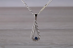 Natural Round cut Blue Sapphire set Silver Necklace