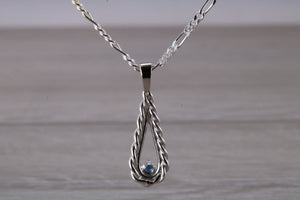Natural Round cut Blue Sapphire set Silver Necklace