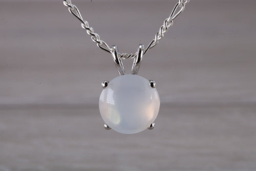 10mm Round cut Moonstone set Silver Necklace