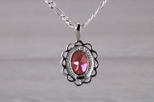 Natural Oval cut Garnet set Silver Necklace