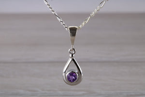 Natural Round cut Amethyst set Silver Necklace
