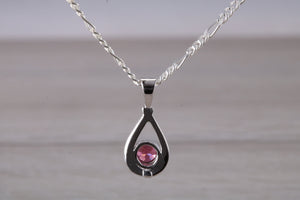 Natural Rhodolite Gemstone set Silver Necklace