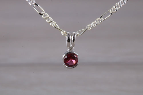 Natural Round cut Rhodolite Gemstone set Silver Necklace