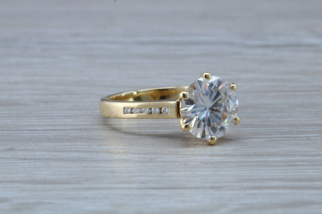 Three carat Moissanite Diamond with Natural Diamonds set 18ct Gold Ring