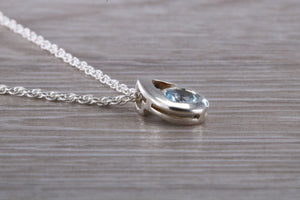 Natural Blue Topaz set Silver Necklace